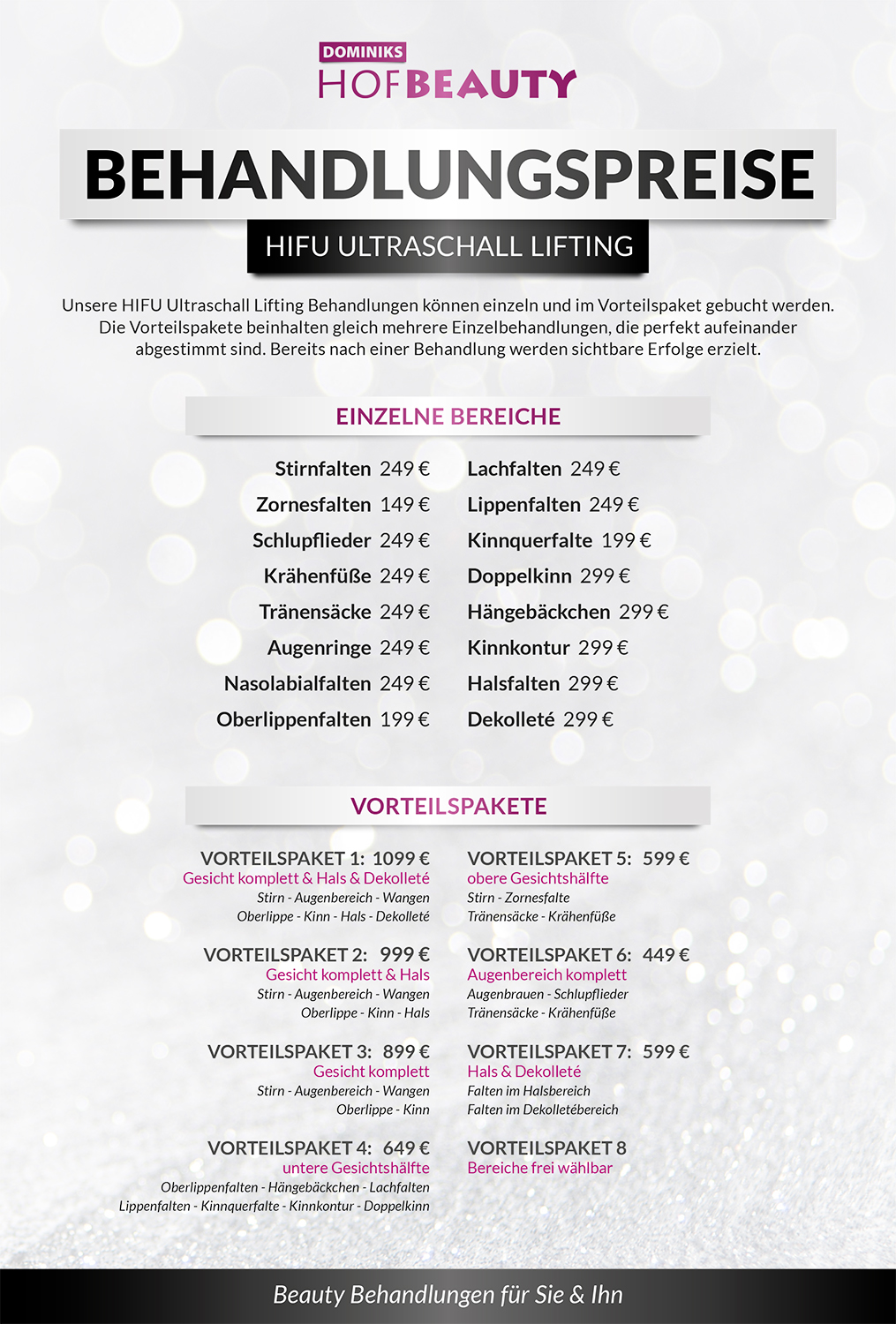DOMINIKS Kosmetikstudio in Hof - HofBeauty Preisliste HIFU LIFTING