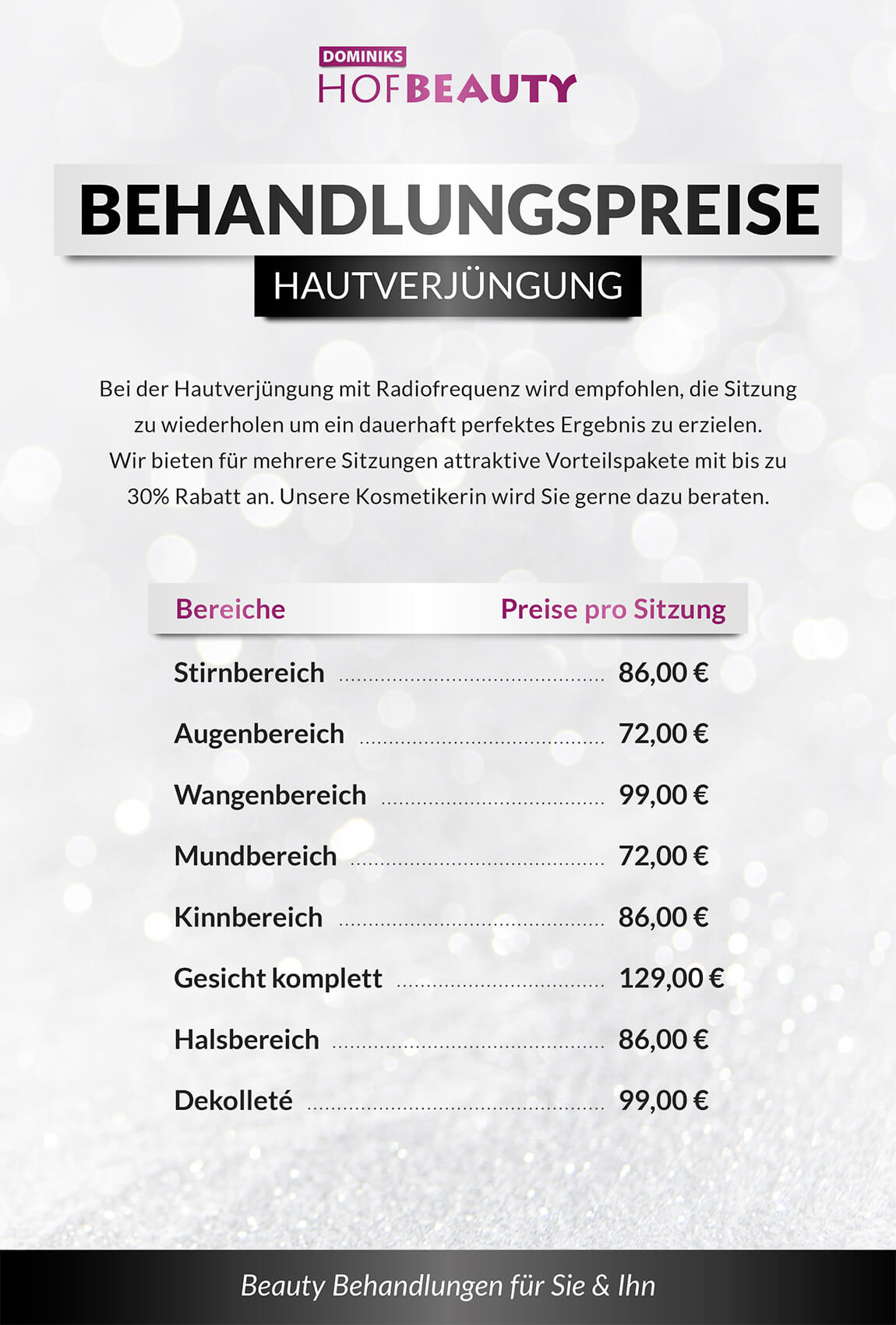 HofBeauty Behandlungspreise Preisliste Hautverjüngung